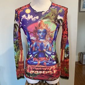 Vintage Jean Paul Gaultier Shiva print mesh shirt